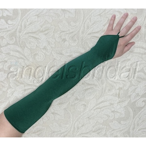 Forest Green Fingerless Premium Quality 23-inch Extra Long Over Elbow Stretch Satin Gloves Opera Length Bridal Wedding Halloween Costume
