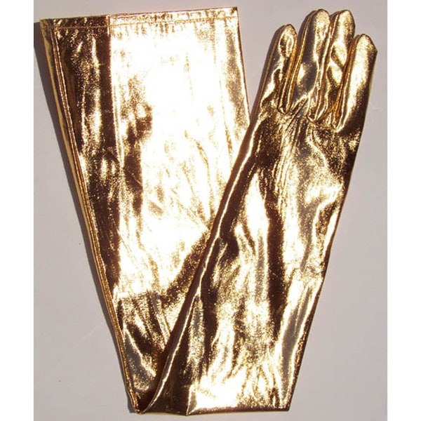 Extra Long 23-inch Shiny Metallic Lame Gold Nylon Bridal Prom Halloween Party Costume Long Opera Gloves