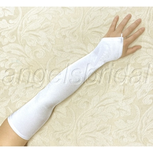 White Fingerless Premium Quality 23-inch Extra Long Over Elbow Stretch Satin Gloves Opera Length Bridal Wedding Halloween Costume