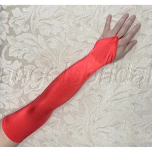 Red Fingerless Premium Quality 23-inch Extra Long Over Elbow Stretch Satin Gloves Opera Length Bridal Wedding Halloween Costume