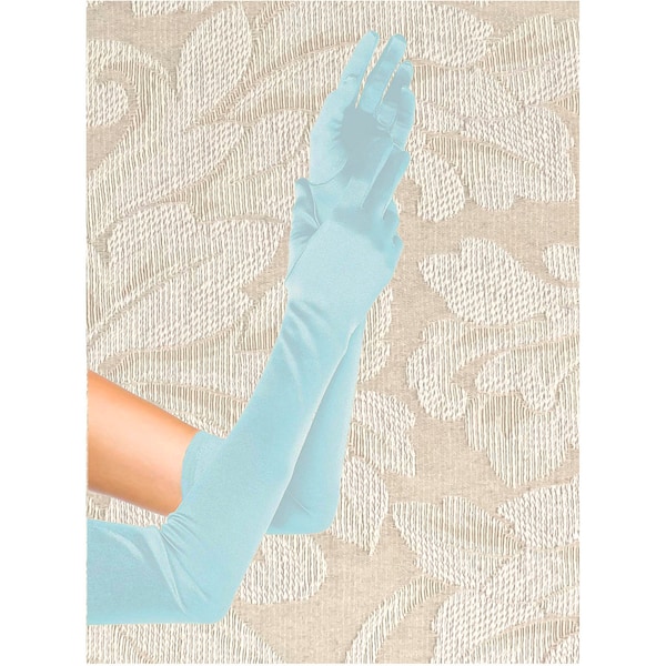 Extra longs bleu ciel 23 pouces de qualité supérieure sur le coude gants en satin extensible longueur opéra mariée mariage costume d'halloween