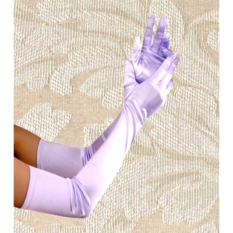 Purple fashion accesories - Lavender satin opera gloves