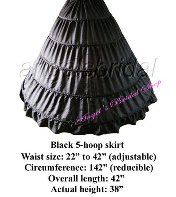 5 Bone Hoop Crinoline Bridal Underskirt Petticoat Slip Cosplay Costume Black 