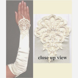 Ivory Fingerless Premium Quality 18-inch Beads & Lace Satin Gloves Stretch Elbow Length Bridal Wedding Halloween Costume
