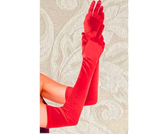 Extra Lange Rot 23-Zoll-Top-Qualität über den Elbow Stretch Satin Handschuhe Opernlänge Braut Hochzeit Halloween-Kostüm