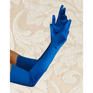 Royal Blue Premium Quality 23-inch Extra Long Over Elbow Stretch Satin Gloves Opera Length Bridal Wedding Halloween Costume