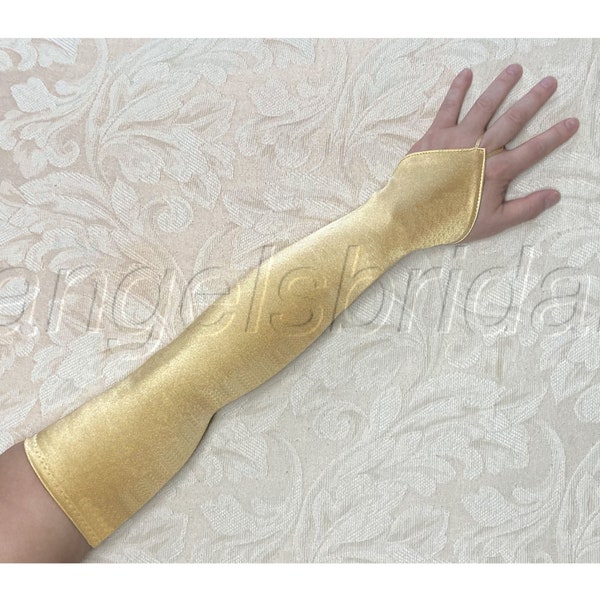 Extra Long Gold 23-inch Fingerless Top Quality Over The Elbow Satin Gloves Stretch Opera Length Bridal Wedding Halloween Costume