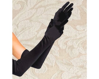 Extra lange Schwarz 23-Zoll-Top-Qualität über den Ellenbogen Stretch Satin Handschuhe Oper Länge Braut Hochzeit Halloween Kostüm Abschlussball Cosplay Party