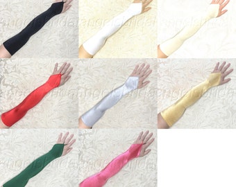 Extra Long 23-inch Fingerless Top Quality Over The Elbow Satin Gloves Stretch Opera Length Bridal Wedding Halloween Costume Prom Cosplay