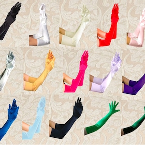 Premium Quality 23-inch Extra Long Over Elbow Stretch Satin Gloves Opera Length Bridal Wedding Halloween Party Costume Prom Cosplay Pageant