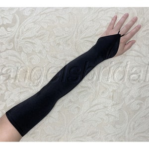 Black Fingerless Premium Quality 23-inch Extra Long Over Elbow Stretch Satin Gloves Opera Length Bridal Wedding Halloween Costume