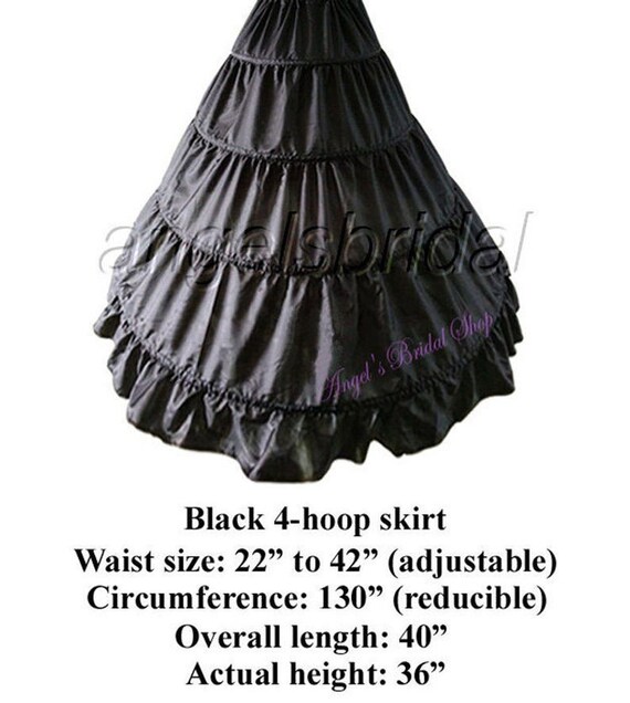 BLACK 4-HOOP BRIDAL WEDDING GOWN DRESS HALLOWEEN COSTUME PETTICOAT SKIRT SLIP