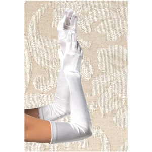 White Premium Quality 23-inch Extra Long Over Elbow Stretch Satin Gloves Opera Length Bridal Wedding Halloween Costume