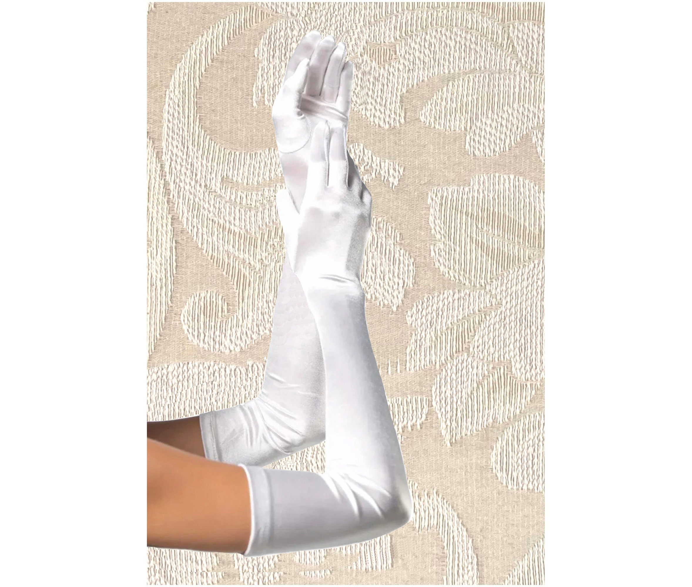 White Premium Quality 23-inch Extra Long Over Elbow Stretch Satin Gloves Opera Length Bridal Wedding Halloween Costume