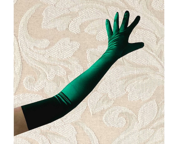 green dress gloves Dark Green Mermaid Evening Dress with Front Split and Gloves main image 1