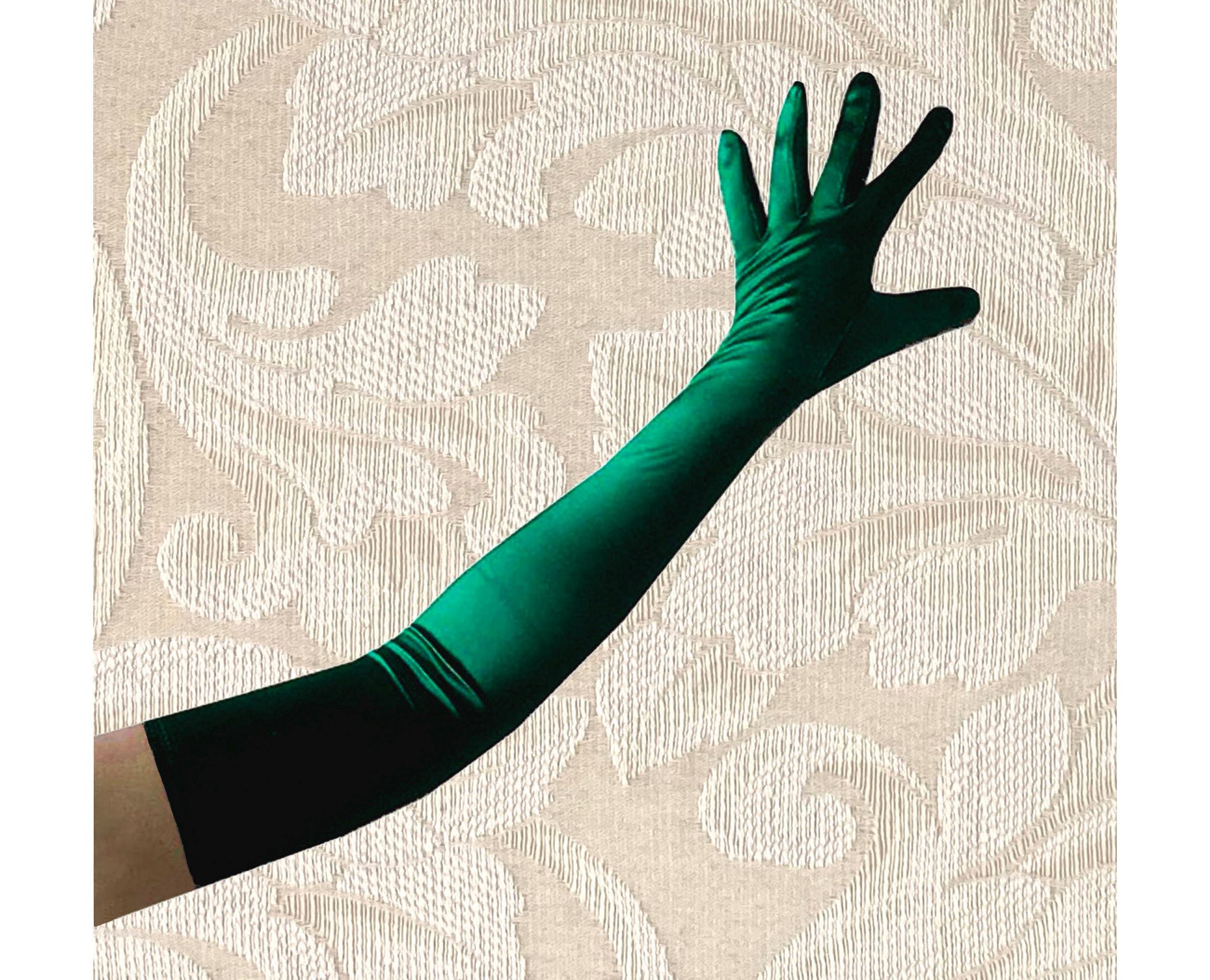 Forest Green Premium Quality 23-inch Extra Long Over Elbow Stretch Satin Gloves Opera Length Bridal Wedding Halloween Costume