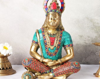 Brass Hanuman Statue 11.5 Inches | Bajrangbali Figurine Unique Religious Décor for Home Altar Temple, Puja