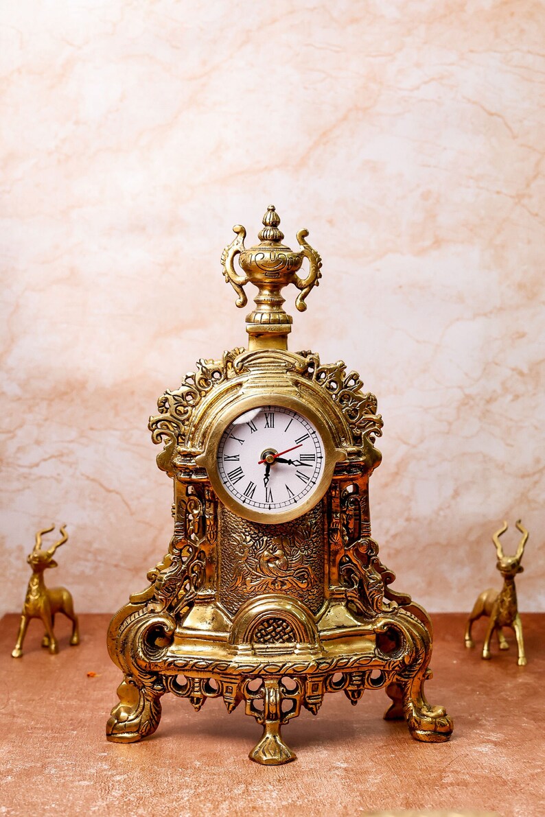 Antique Brass Handcrafted Vintage English Table Clock Etsy