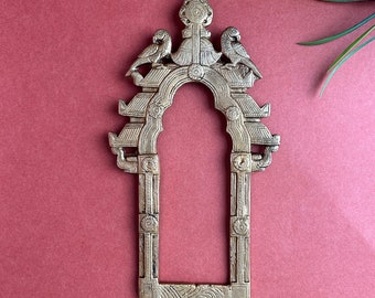 Brass Two Peacock Prabhavali Frame Arch Wall Hanging | Religious Symbols Prabhawal For Pooja Temple Vintage Home Decor Prabhawali|10.8Inch