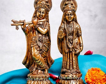 Brass Radha Krishna Statue Standing Pair Idol 7 Inches - Sacred Hindu Deity Statue for Meditation, Worship, Spiritual Home Décor, Gift