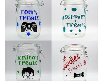 Personalised Sweet Jar, Themed Snack Jar, Birthday Gift, Easter Present, Glass Storage, Gaming Gift, Gift for Children, Pet Treat Jar