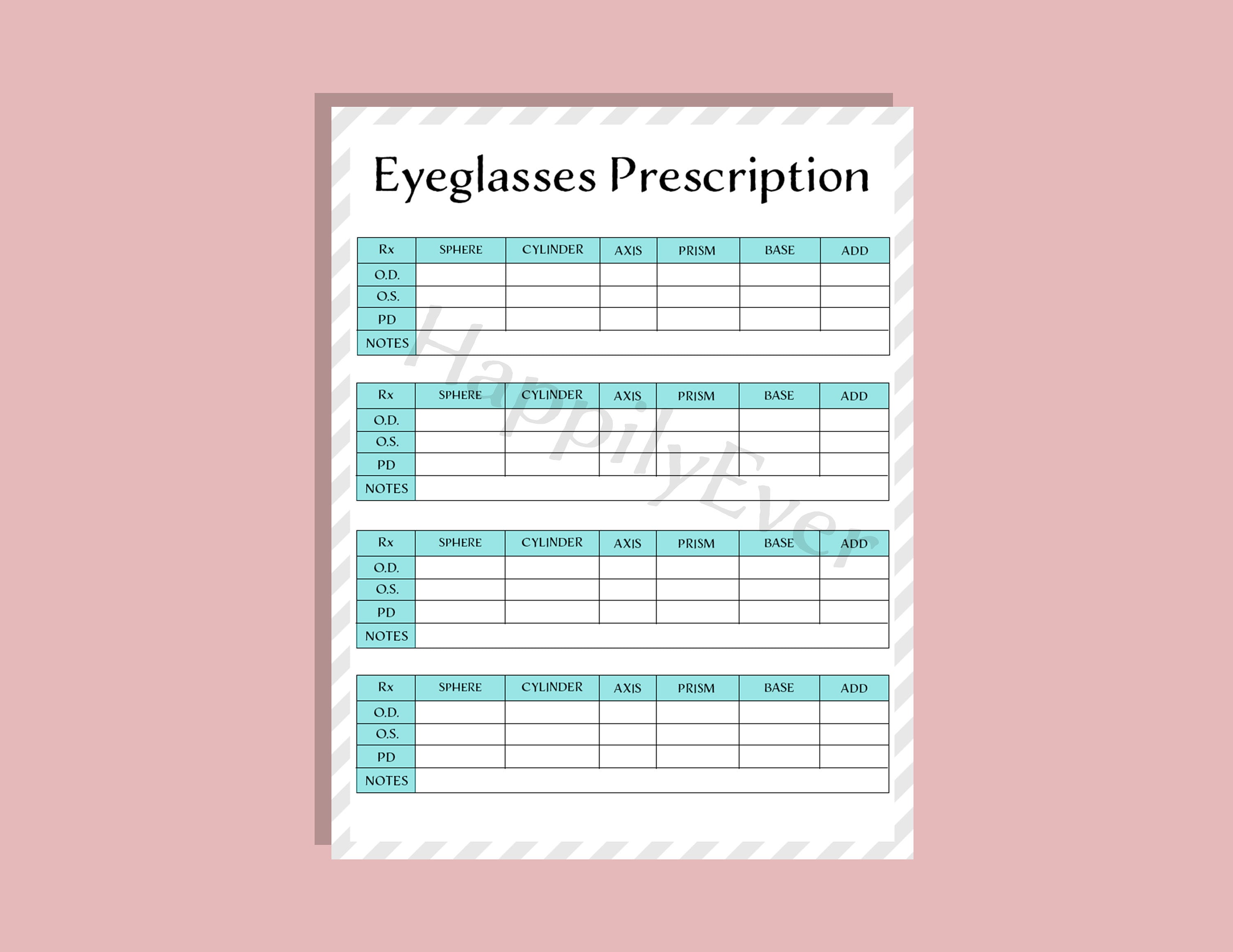 Eyeglass Prescription Printable Etsy