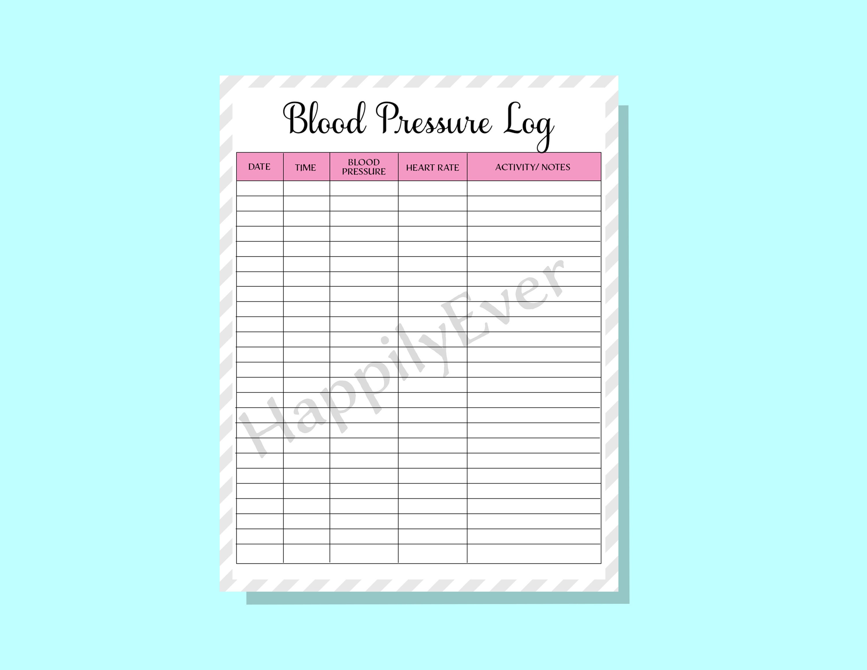Blood pressure tracker chart printable