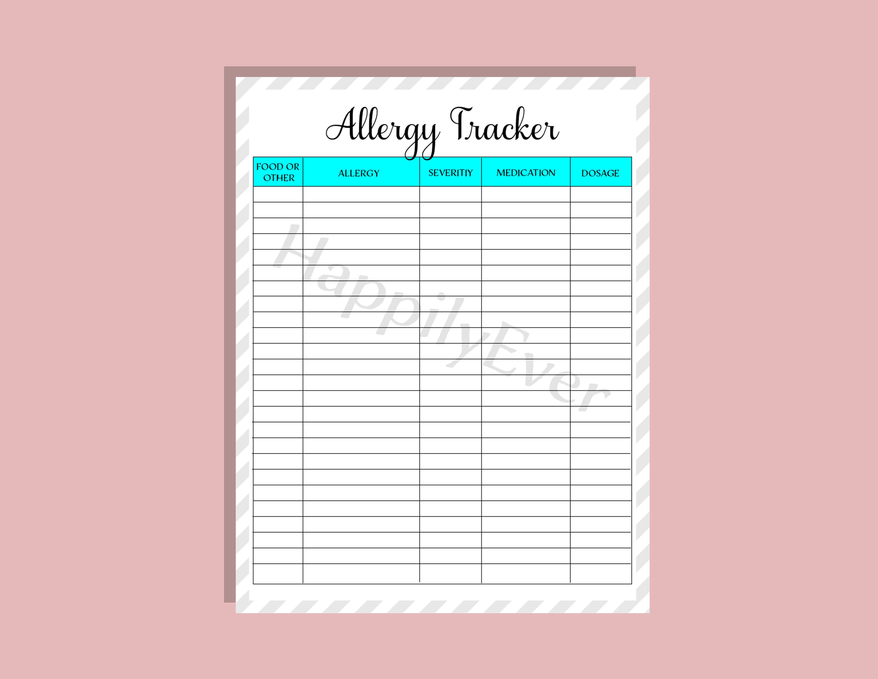 Allergy Tracker / Action Planner Bundle Printable Etsy