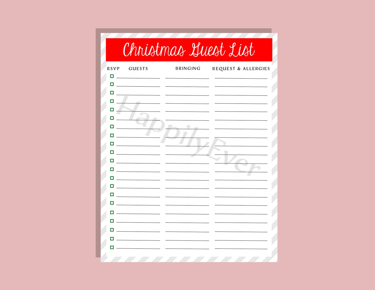 Christmas Guest List Printable - Etsy