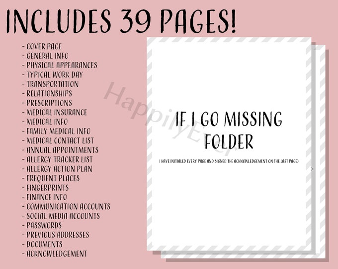 Printable &amp; Fillable Ultimate If I Go Missing Planner - Etsy