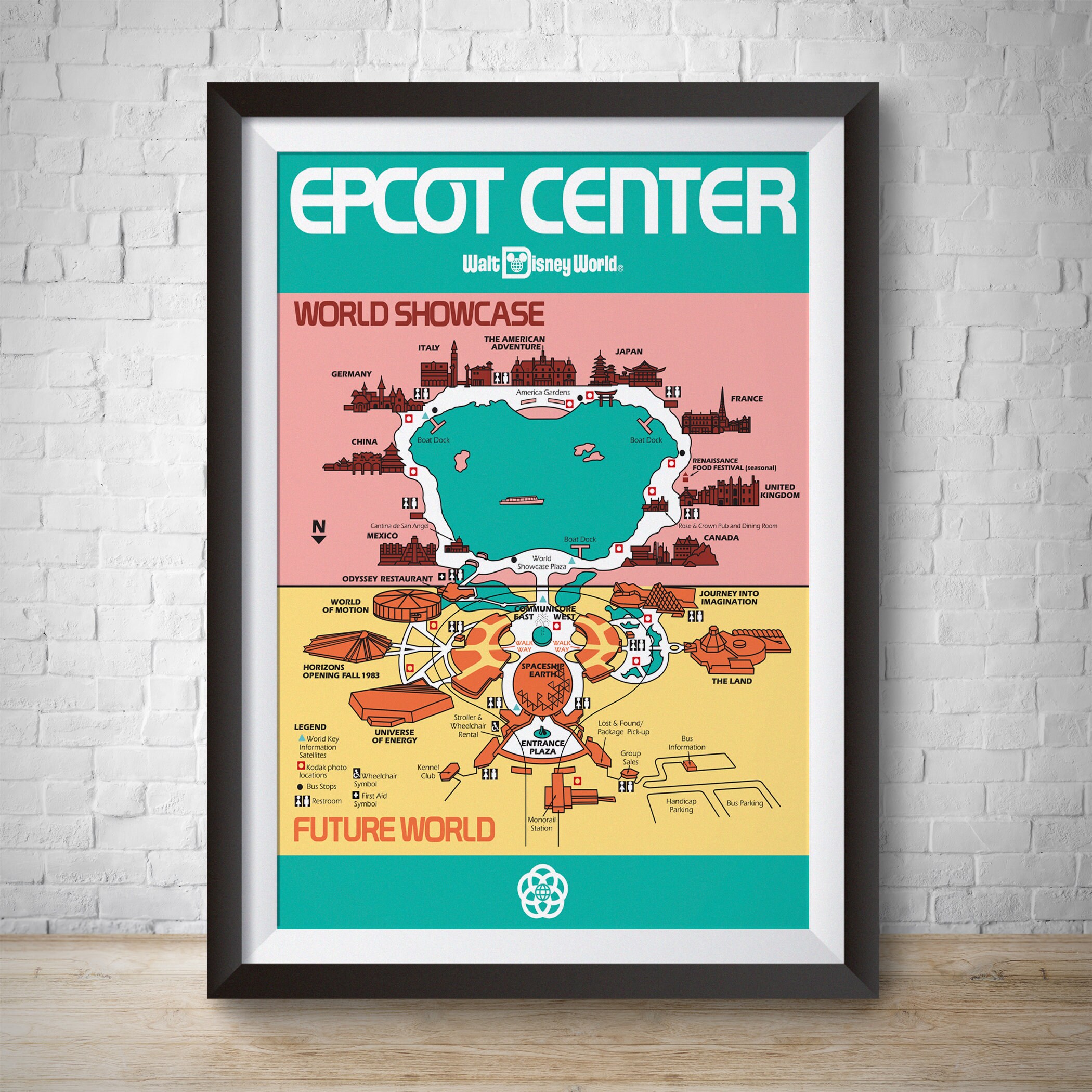 Epcot Vintage Epcot Park Map Disneyworld Poster Disneyland Etsy Canada