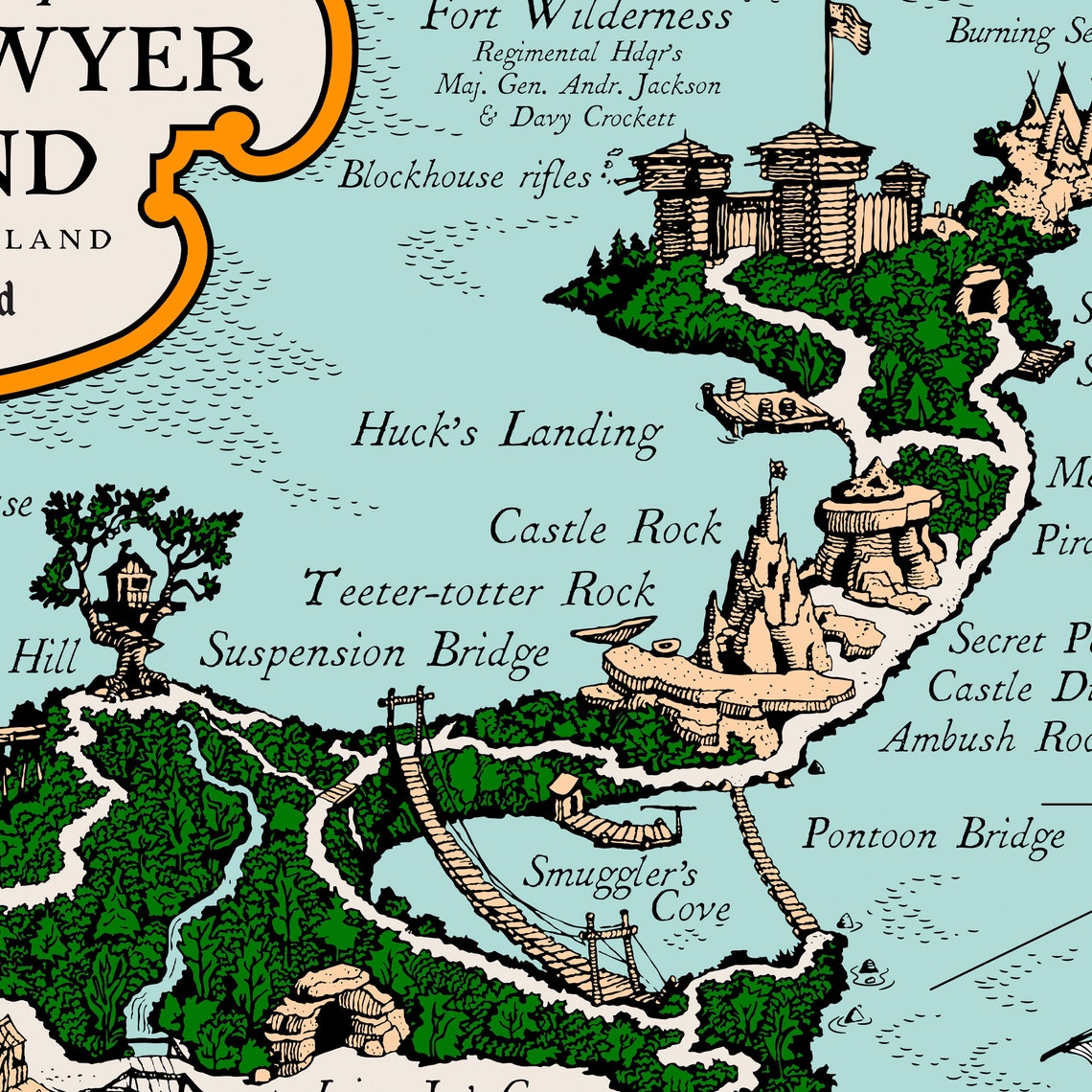Tom Sawyer Island Map Frontierland Attraction Poster | Etsy
