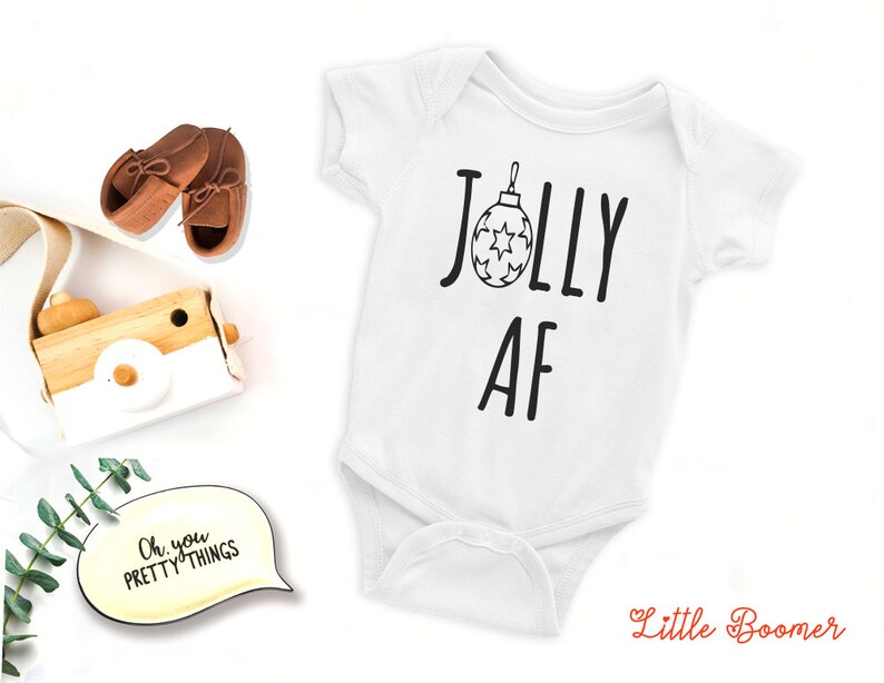 Funny Christmas Baby Onesies\u00ae Custom Christmas Baby Shirt Custom Winter Baby Onesies\u00ae Funny Text Baby Onesies\u00ae Jolly AF Onesies\u00ae