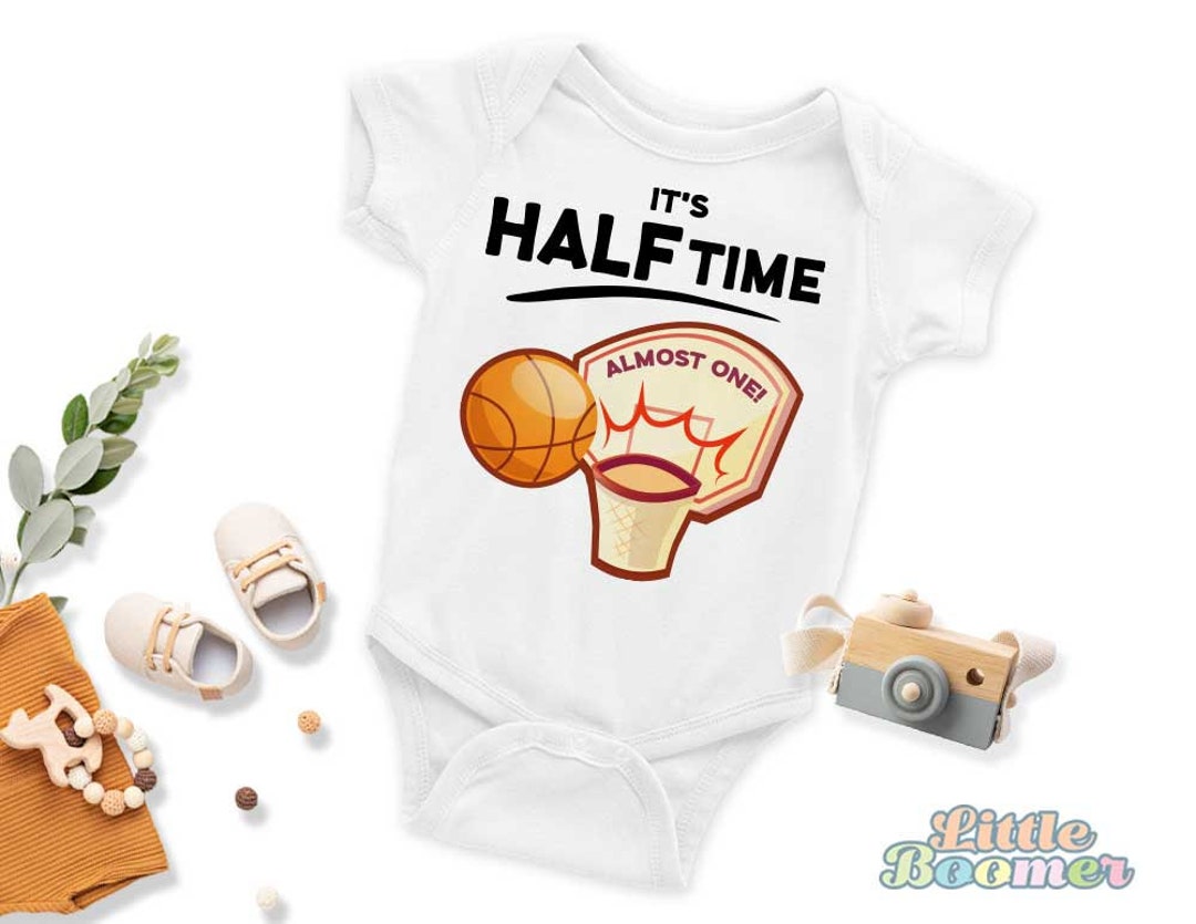 Baby Boy Half Birthday Onesies®, Funny Halftime Basketball Baby Shirt
