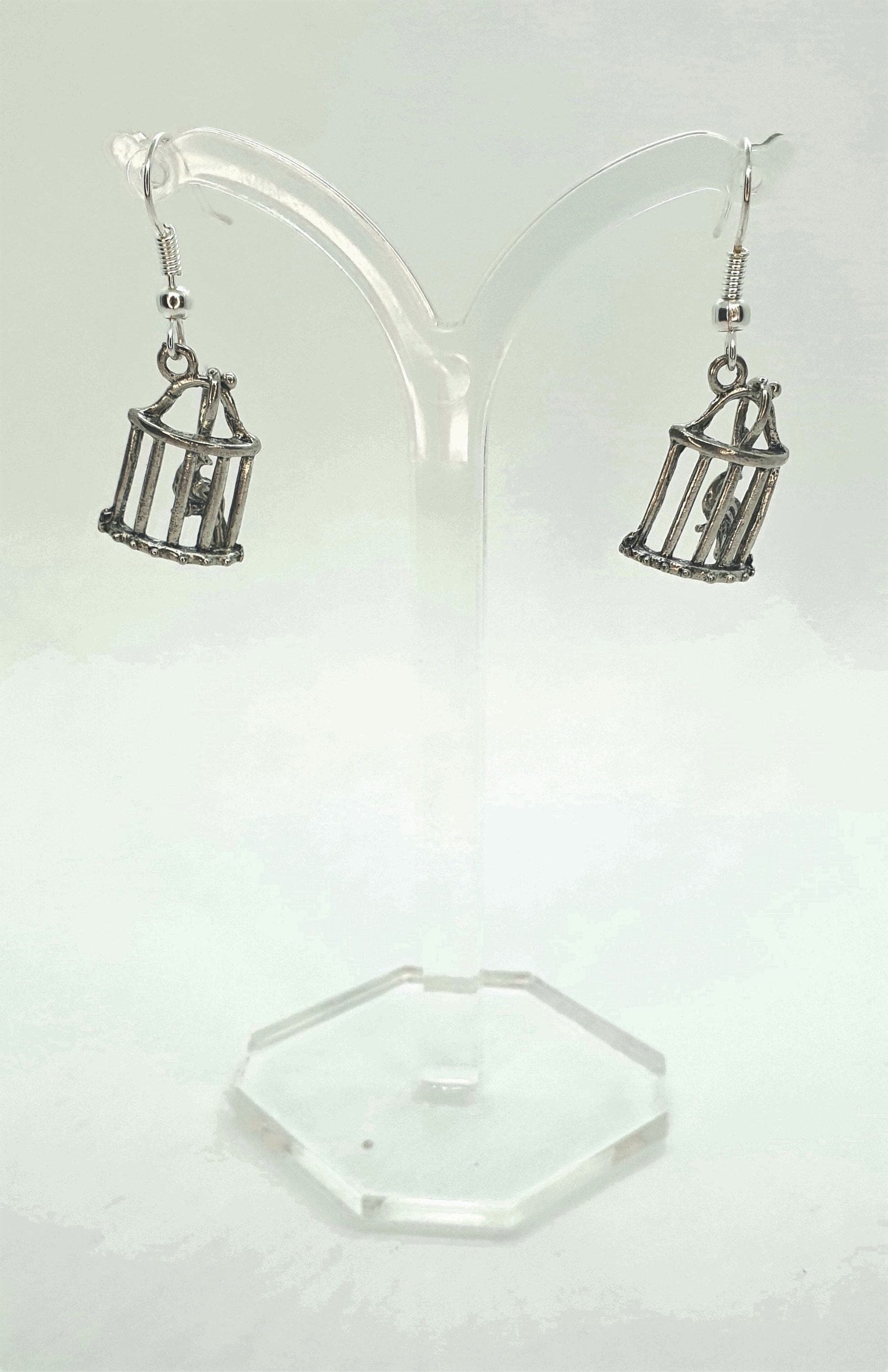 Bird In Cage Earrings Bird Earrings Bird Jewellery Animal Etsy