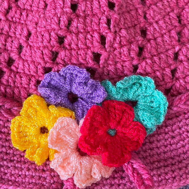 Pink Hat with Flowers 90s inspired Baby Crochet Bucket Hat