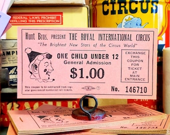 Vintage 1960s Hunt Bros. The Royal International Circus Tickets, Vintage Circus Tickets Collectibles Memorabilia