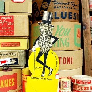 Vintage 1930s Mr. Peanut Bookmark, Vintage Advertising Peanut Planters Memorabilia coleccionable Cartulina pesada Die Cut Bookmark