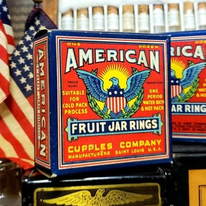 Vintage Unopened American Fruit Jar Rings Box, Vintage Kitchen Display Box, Vintage Patriotic Box