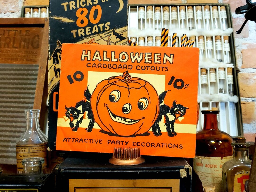 Vintage 1950s Halloween Cardboard Cutouts, Halloween Decorations