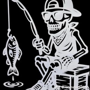 Gone Fishing Skeleton Decal 5x6”, Funny Skull Fisherman Car Sticker, Cool Skeleton Fishing Vinyl for Truck, Boat, Tackle Box or Cooler”