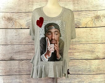 Flirty Tupac Poetic Justice Heart One of a Kind Short Sleeved Tunic Plus Size