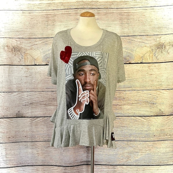 Flirty Tupac Poetic Justice Heart One of a Kind Tunique à manches courtes Taille Plus