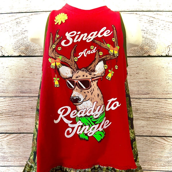 Christmas Deer Sleeveless Tunic Single and Ready to Jingle - Medium