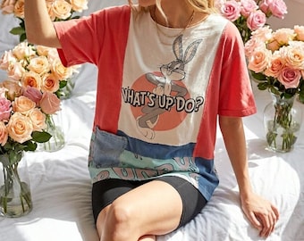 Rare Vintage Softly Worn Up-Ucycled What's Up Doc Graphic T Shirt Tunic Medium Large