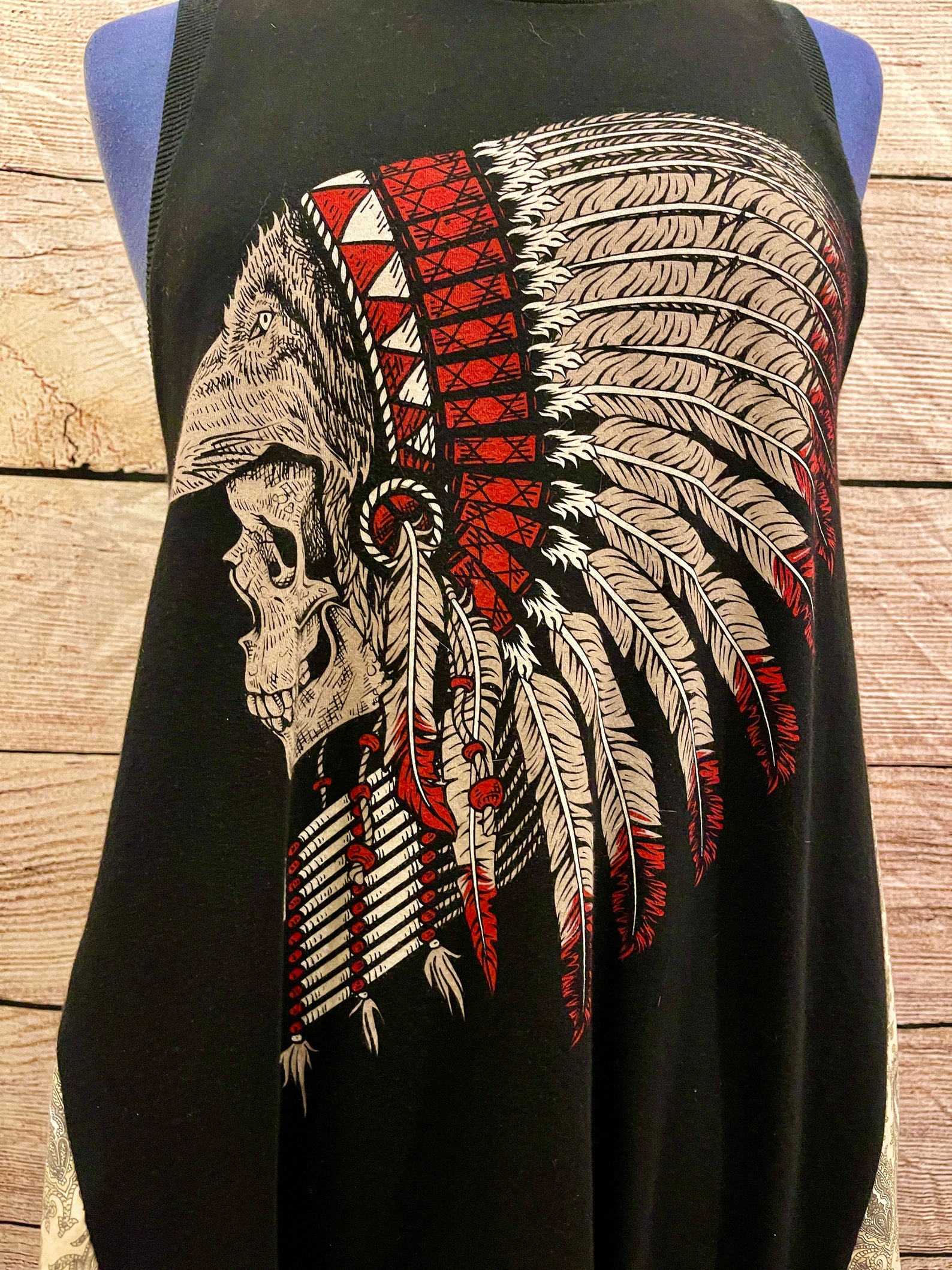 Indian Chief Tribe Skull Red and Cream Satins Bohemian Wear | Etsy