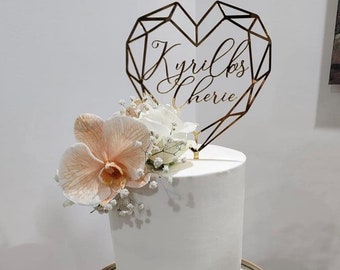 Personalized Wedding Cake Topper: Double Name Heart, Rustic Anniversary Decor