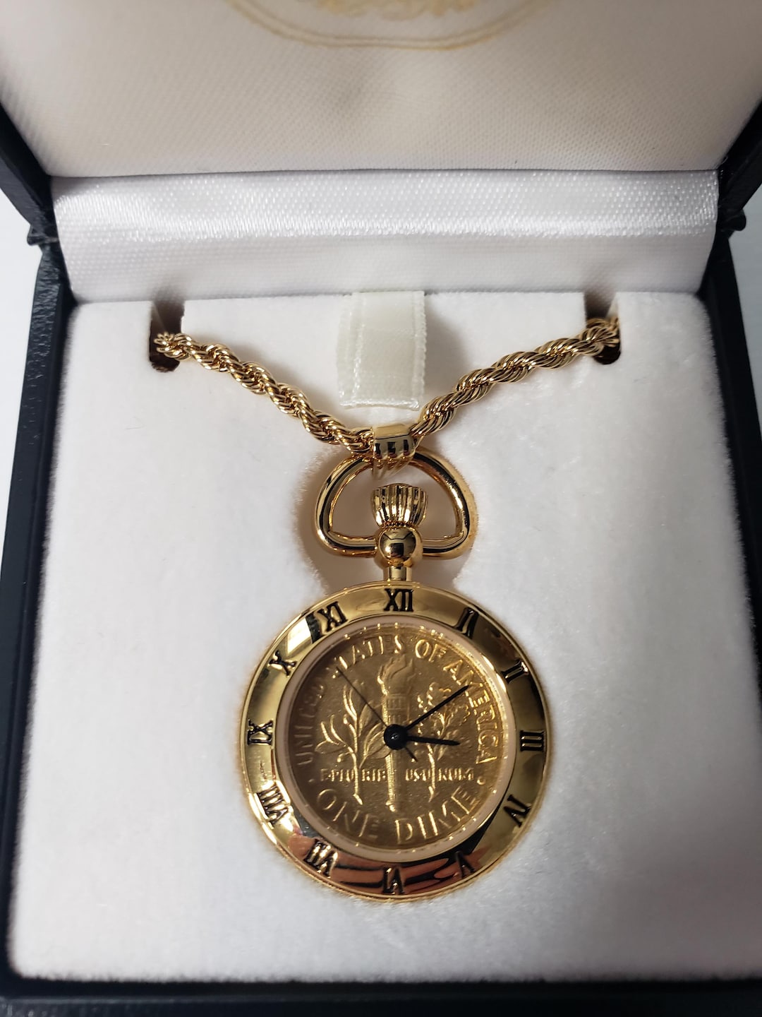 Vintage Mint Time Torch Dime Pendant Watch Necklace – Swiss Quartz