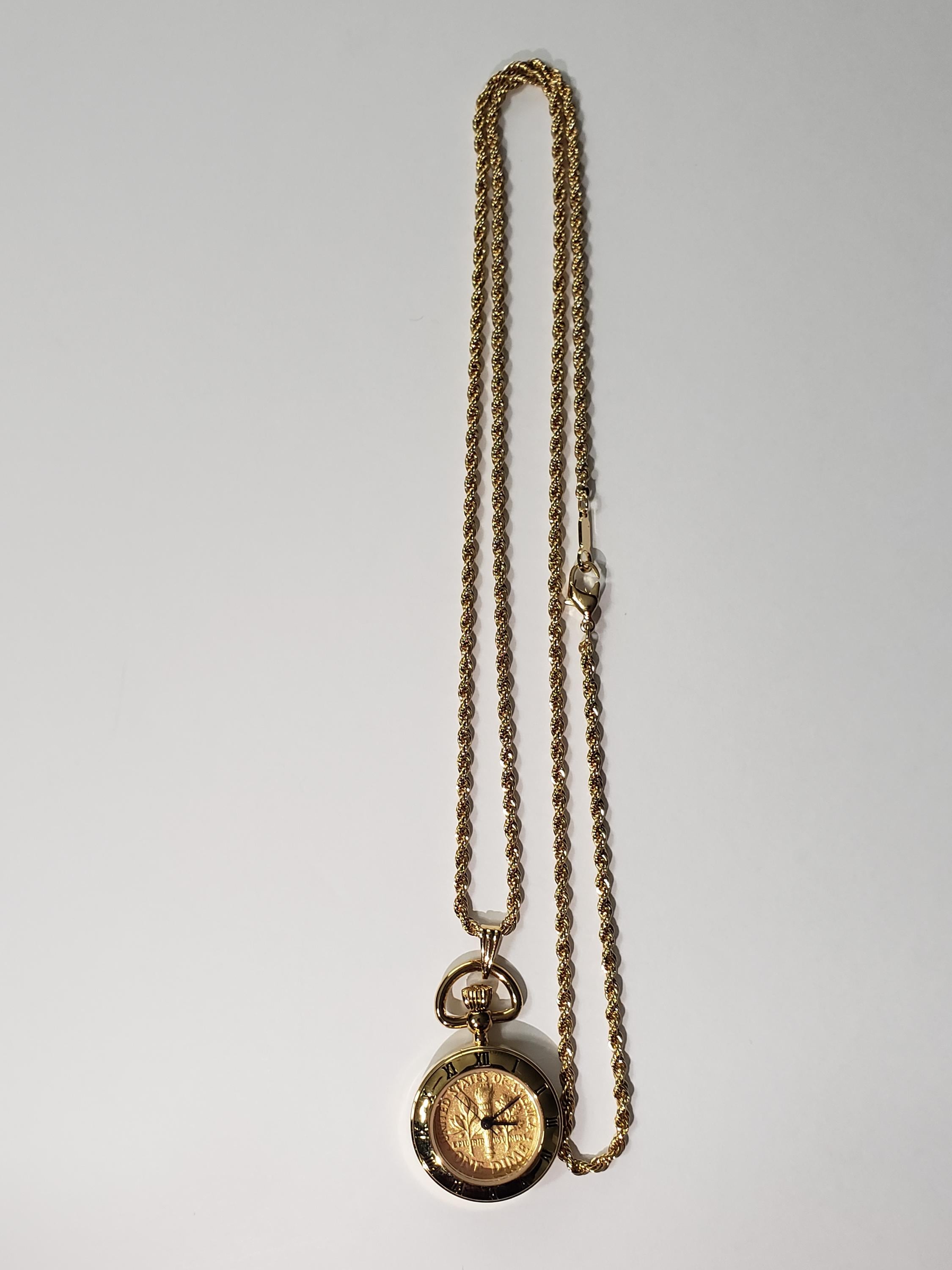 Vintage Mint Time Torch Dime Pendant Watch Necklace – Swiss Quartz