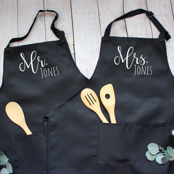 Set of Custom Mr. and Mrs. Aprons